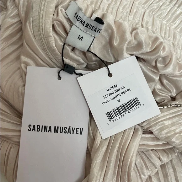 SABINA MUSAYEV Leone Crystal Embellished Pleated Metallic Maxi Dress Sz Medium